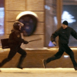Riot Police Chasing Man  meme template blank vs.