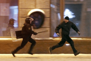Riot Police Chasing Man Vs. meme template