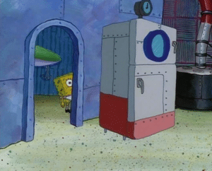 Spongebob peeking behind corner Sneak meme template