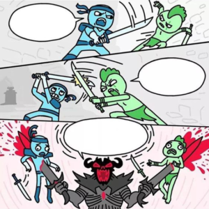 Sword fight comic (blank template) vs meme template