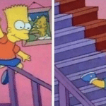 Bar riding down rail then falling Simpsons meme template blank