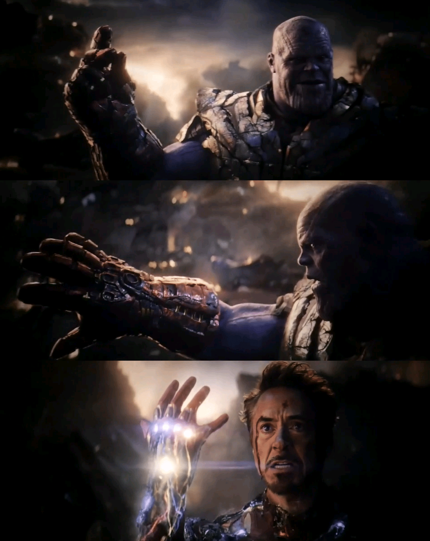 Tony Stark with Infinity Stones meme template blank.