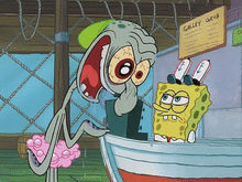 Squidward Yelling at Spongebob Yelling meme template