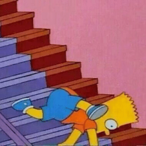 Bart rolling down stairs Simpsons meme template