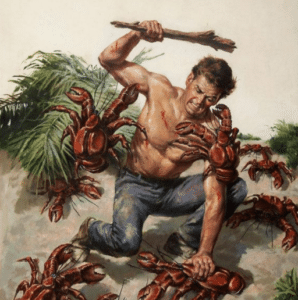 Man fighting lobsters Vs. meme template