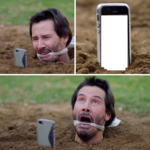 Keanu Reeves Looking at Phone  meme template blank Scared