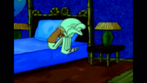 Squidward Crying in Bed DW meme template