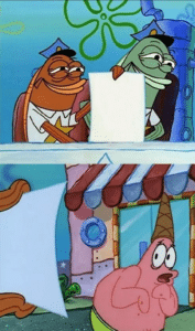 Patrick scared of paper shown by cops Spongebob meme template
