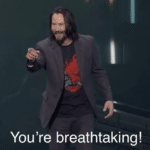 Keanu Reeves pointing 'Youre breathtaking'  meme template blank