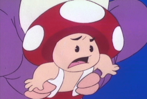 Scared Toad Mario meme template