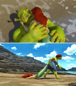 Shrek Kissing Mermad Mad meme template