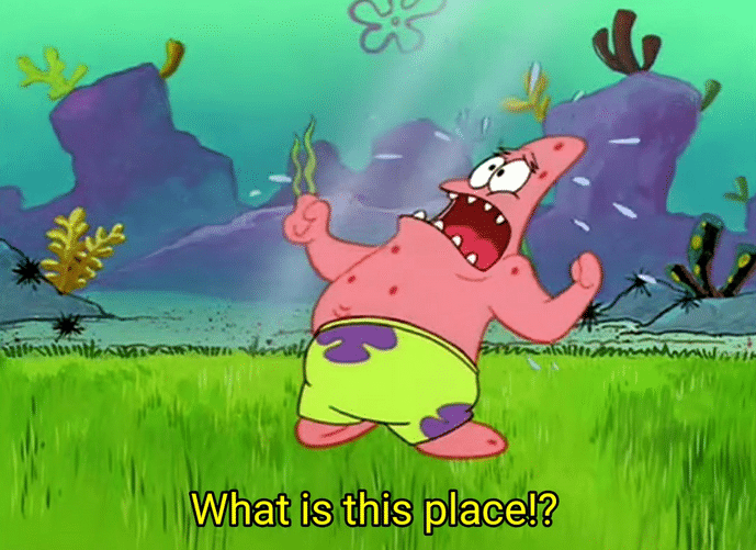 Patrick 'What is thsi place' Spongebob meme template blank Crying, screaming, Patrick