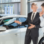 Two men looking at car  meme template blank stock photo