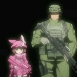 Little girl soldier and big soldier  meme template blank anime, military, guns