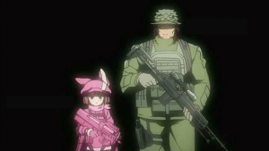Little girl soldier and big soldier IRL meme template