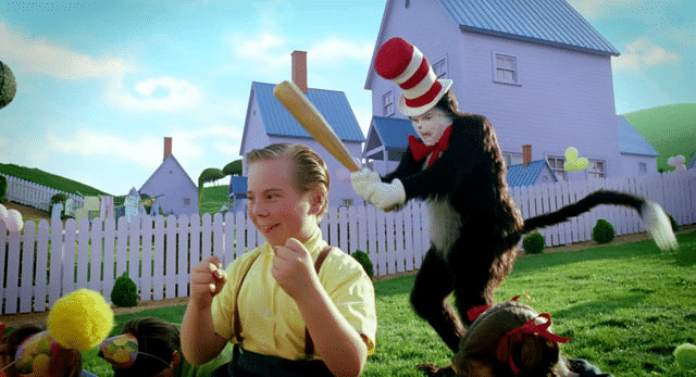 Cat in the Hat sneaking up behind Dr Seuss meme template blank