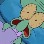 Squidward waking up scared Spongebob meme template blank