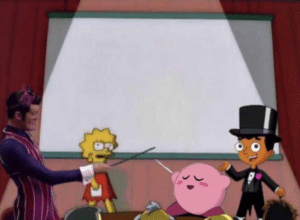 Lisa and different characters pointing to board Town meme template