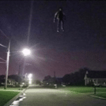 Floating man over neighborhood at night  meme template blank