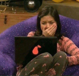 iCarly shocked at computer Nickelodeon meme template