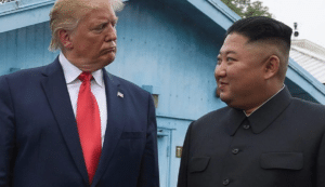 Trump looking admiringly at Kim Jong Un Political meme template