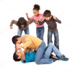 Kids cheering on fight  meme template blank stock photo