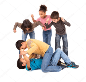 Kids cheering on fight Stock Photo meme template