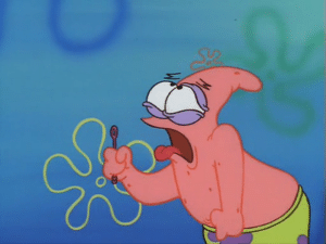 Patrick trying to blow bubble Tired meme template