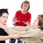 Two kids choking while mom watches  meme template blank stock photo