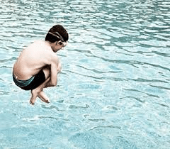 Kid jumping in pool IRL meme template