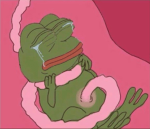 Pepe choking on umbilical cord Dying meme template