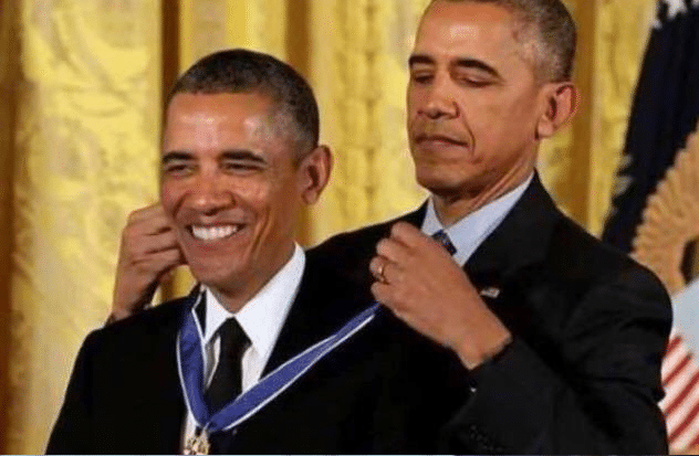 Obama giving medal to himself  meme template blank Politics