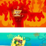 Spongebob on fire vs. Camper on fire Spongebob meme template blank