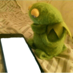 Kermit looking at phone (blank)  meme template blank Holding sign, frog