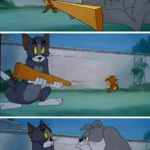 Jerry hitting dog with board then handing to Tom  meme template blank