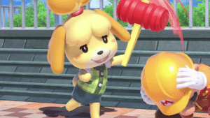 Isabelle Hitting Mario Super Smash Bros meme template