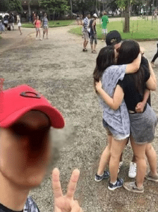 Selfie with three people kissing Kissing meme template