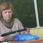Teacher attaching silencer to gun  meme template blank