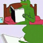 Pepe reading book  meme template blank frog