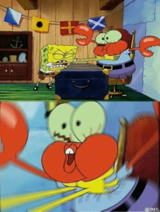 Spongebob choking Mr. Krabs (two panel) Mr. Krabs meme template