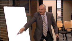 Creed pointing at board The Office meme template
