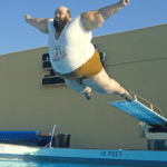 Fat guy jumping in pool  meme template blank