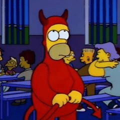 Homer Devil Holding Tail Shy meme template