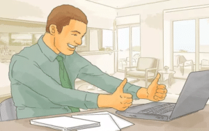 Thumbs up at computer Stock Photo meme template
