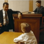 Lawyer asking kid a question stock photo meme template blank