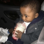 Black kid drinking milkshake  meme template blank shocked, surprised