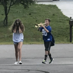Playing trumpet in girls ear  meme template blank