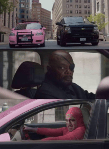 Pink and black car Avengers meme template