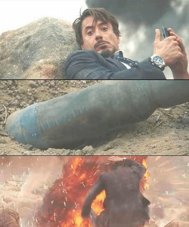 Tony Stark looking at bomb (blank template)  meme template blank