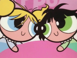 Bubbles and Buttercup Messy Hair IRL meme template